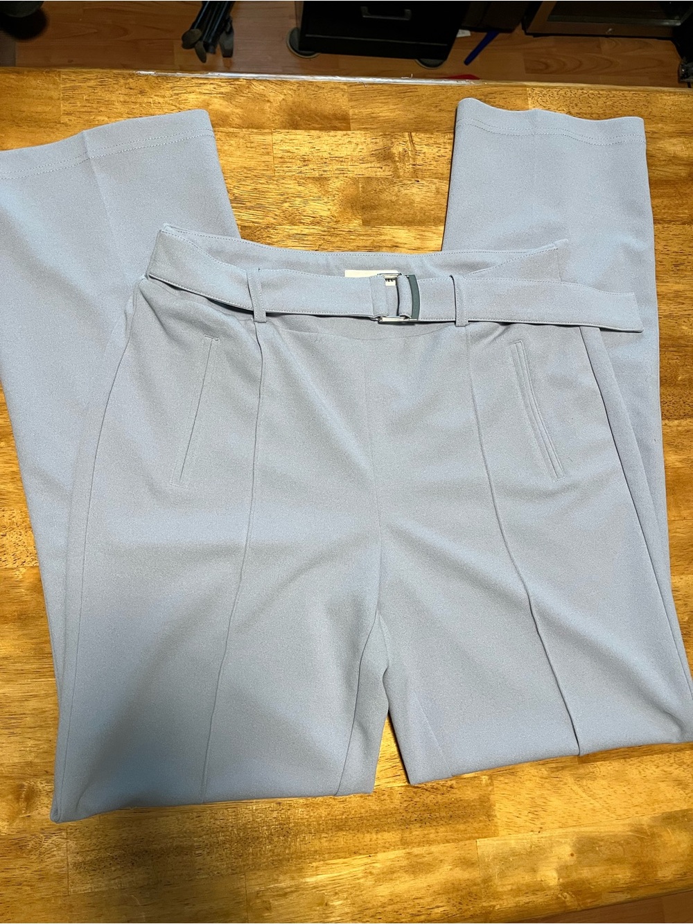Light Blue Flare Stretch Pants with Belt 70s Hippie
